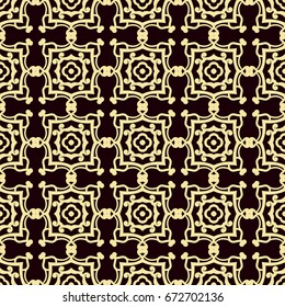 Seamless golden ornamental pattern. Dark and golden textile print. Template for design