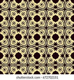 Seamless golden ornamental pattern. Dark and golden textile print. Template for design