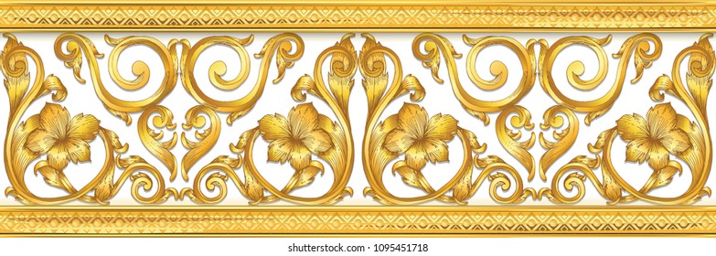 Seamless golden ornamental segment on white