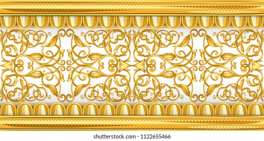 Seamless golden ornamental segment on white