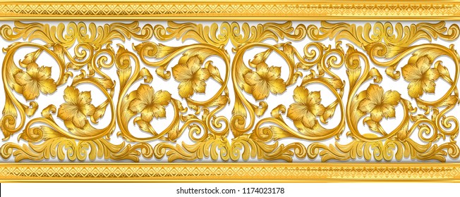 Seamless golden ornamental segment on white