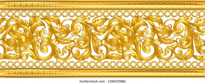 Seamless golden ornamental segment on white