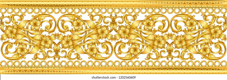 Seamless golden ornamental segment on white