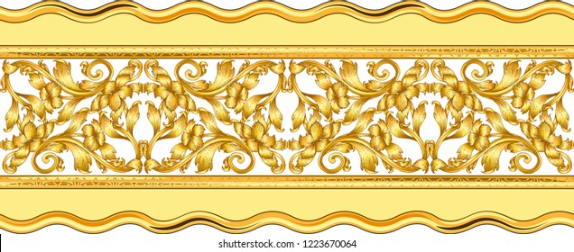 Seamless golden ornamental segment on white