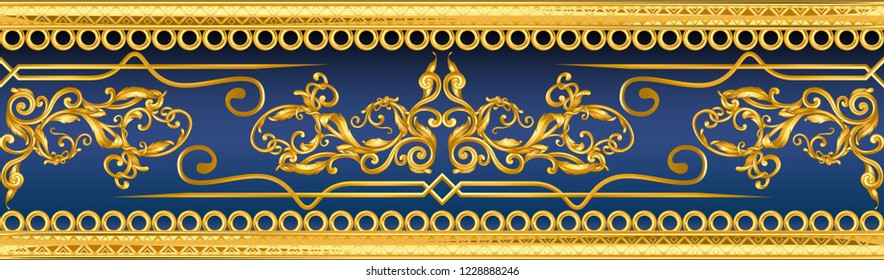 Seamless golden ornamental segment on white