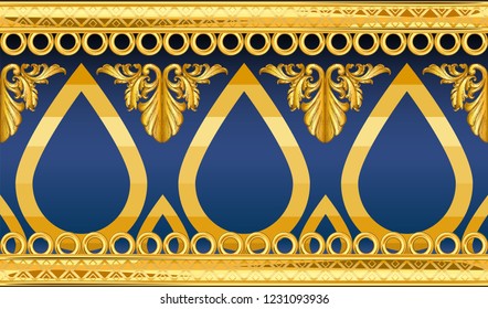Seamless golden ornamental segment on white