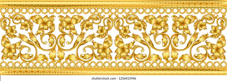 Seamless golden ornamental segment on white