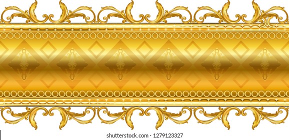 Seamless golden ornamental segment on white