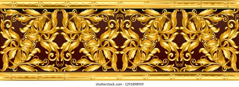 Seamless golden ornamental segment on white