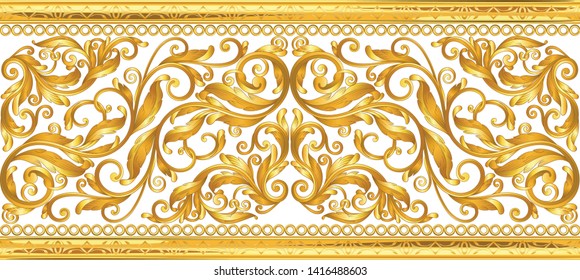 Seamless golden ornamental segment on white