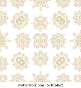 Seamless golden  ornamental vector pattern on white background