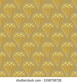 Seamless golden pattern with beadwork. Ornament with symbols of diamonds.