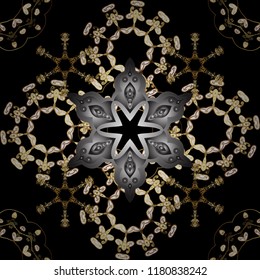 Seamless golden pattern. Black, gray and brown colors with golden elements. Vector golden floral ornament brocade textile and glass pattern. Gold metal with floral pattern.