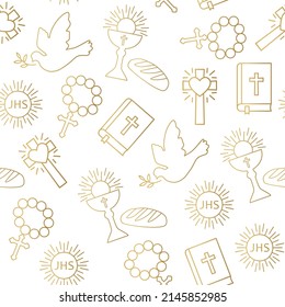 seamless golden pattern with christian religion icons- vector illustration