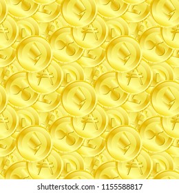 Seamless golden pattern of different cryptocurrency bitcoin litecoin dogecoin ethereum ada xrp