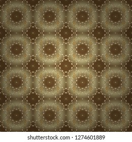 Seamless golden pattern. Golden pattern on brown and beige colors with golden elements. Vector oriental ornament.