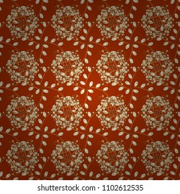 Seamless golden pattern. Vector golden floral ornament brocade textile and glass pattern. Orange, yellow and white colors with golden elements. Gold metal with floral pattern.