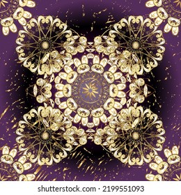 seamless golden pattern. vector golden floral ornament brocade textile and glass pattern. Gold metal with floral pattern. Colors with golden elements.