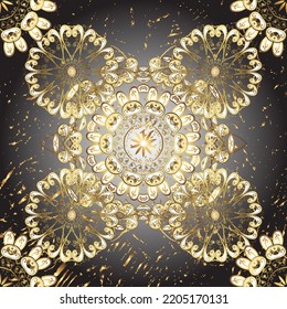 patrón dorado impecable. patrón vectorial floral adornado brocado textil y vidrio. Metal de oro con estampado floral. Colores con elementos dorados.