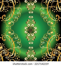 seamless golden pattern. vector golden floral ornament brocade textile and glass pattern. Gold metal with floral pattern. Colors with golden elements.