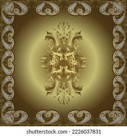 seamless golden pattern. vector golden floral ornament brocade textile and glass pattern. Gold metal with floral pattern. Colors with golden elements.
