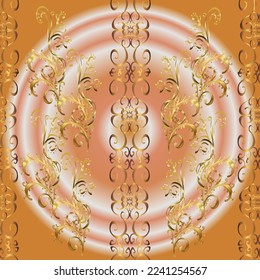 patrón dorado impecable. patrón vectorial floral adornado brocado textil y vidrio. Metal de oro con estampado floral. Colores con elementos dorados.