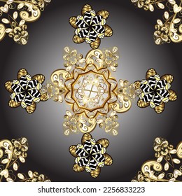 patrón dorado impecable. patrón vectorial floral adornado brocado textil y vidrio. Metal de oro con estampado floral. Colores con elementos dorados.