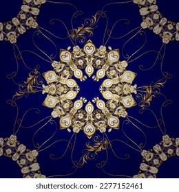 patrón dorado impecable. patrón vectorial floral adornado brocado textil y vidrio. Metal de oro con estampado floral. Colores con elementos dorados.