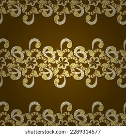patrón dorado impecable. patrón vectorial floral adornado brocado textil y vidrio. Metal de oro con estampado floral. Colores con elementos dorados. Mandalas. Fila.