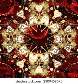 seamless golden pattern. vector golden floral ornament brocade textile and glass pattern. Gold metal with floral pattern. Colors with golden elements. Golden mandala.