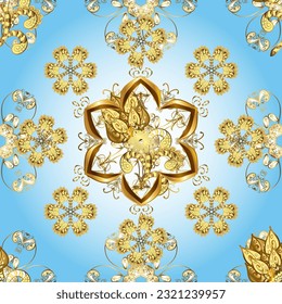 patrón dorado impecable. patrón vectorial floral adornado brocado textil y vidrio. Metal de oro con estampado floral. Colores con elementos dorados.