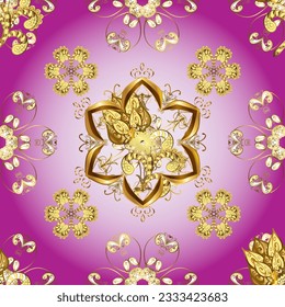 patrón dorado impecable. patrón vectorial floral adornado brocado textil y vidrio. Metal de oro con estampado floral. Colores con elementos dorados.