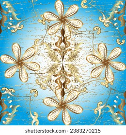 patrón dorado impecable. patrón vectorial floral adornado brocado textil y vidrio. Metal de oro con estampado floral. Colores con elementos dorados.