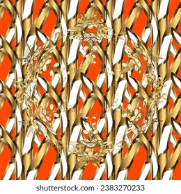 seamless golden pattern. vector golden floral ornament brocade textile and glass pattern. Gold metal with floral pattern. Colors with golden elements.