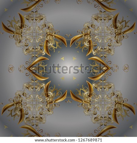 Seamless golden pattern. Vector golden floral ornament brocade textile and glass pattern. Gray and brown colors with golden elements. Gold metal with floral pattern.