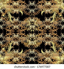 Seamless golden pattern. Vector oriental ornament. Seamless pattern on brown, black and beige colors with golden elements.