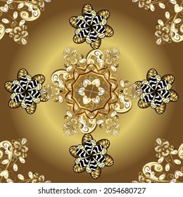 Nahtloses goldenes Muster. Vektororientalische Ornamente. Goldenes Muster auf gelben, neutralen und braunen Farben mit goldenen Elementen.