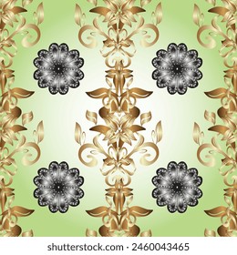 Seamless golden pattern. Vector oriental ornament. Golden pattern on pleasant colors with golden elements. 