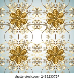 Seamless golden pattern. Vector oriental ornament. Golden pattern on pleasant colors with golden elements. 