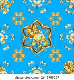 Seamless golden pattern. Vector oriental ornament. Golden pattern on pleasant colors with golden elements. 