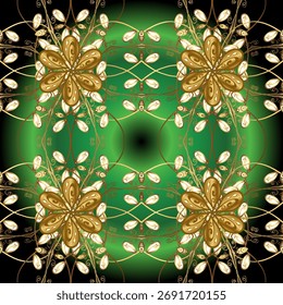 Seamless golden pattern. Vector oriental ornament. Golden pattern on pleasant colors with golden elements. 