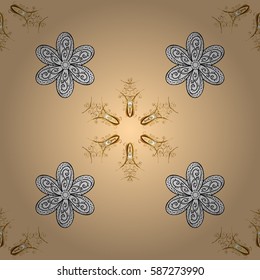 Seamless Golden pattern. Vector oriental ornament. Seamless pattern on beige background with golden elements and with white doodles.