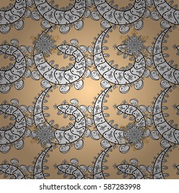Seamless golden pattern. Vector oriental ornament. Golden pattern with white doodles on beige background with golden elements.