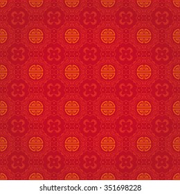 Seamless Golden Pattern of The Vintage Chinese Symbol "Shou", Meaning Good Luck, Blessed And Long Life, on Red Background.