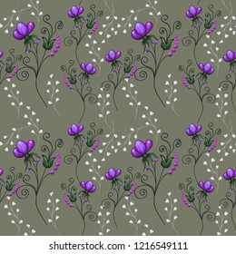 Seamless golden pattern with vintage flowers