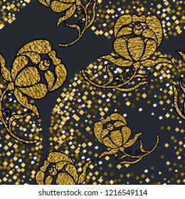 Seamless golden pattern with vintage flowers