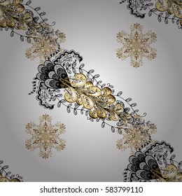 Seamless golden pattern. White background with golden elements. Vector golden floral ornament brocade textile and glass pattern. Gold metal with floral pattern.
