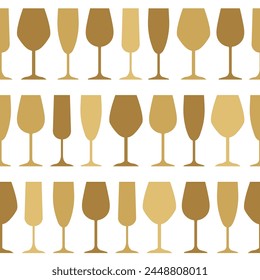 seamless golden pattern with wine glasses- vector illustration
