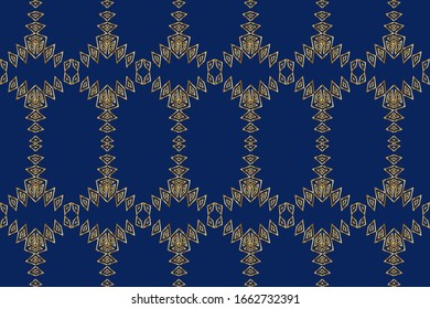 Seamless golden patterns on a blue background.