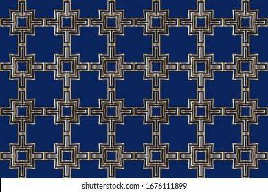 Seamless golden patterns on a blue background.